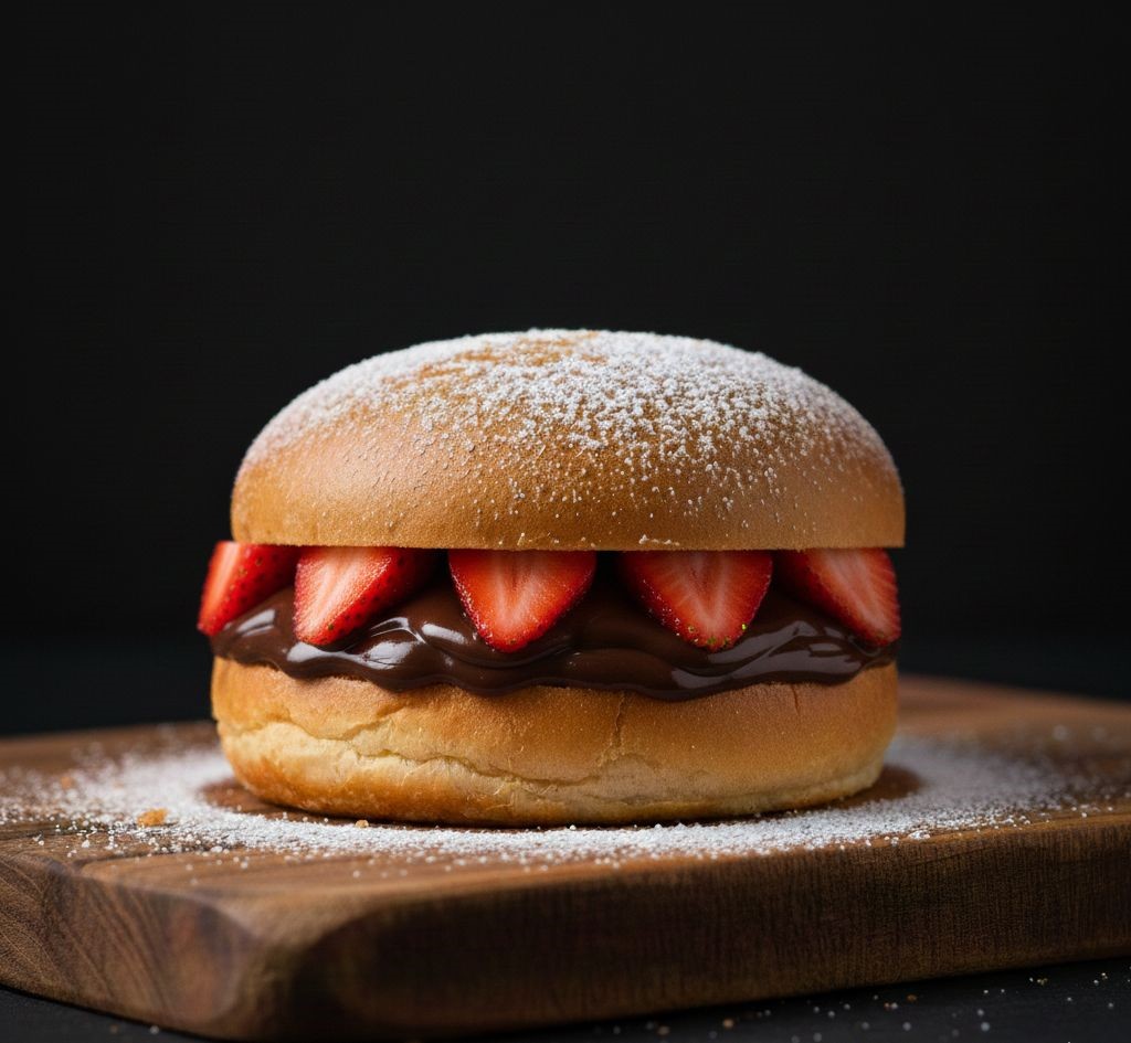 BURGUER SENSAÇÃO (CHOCOLATE PRETO E MORANGO)